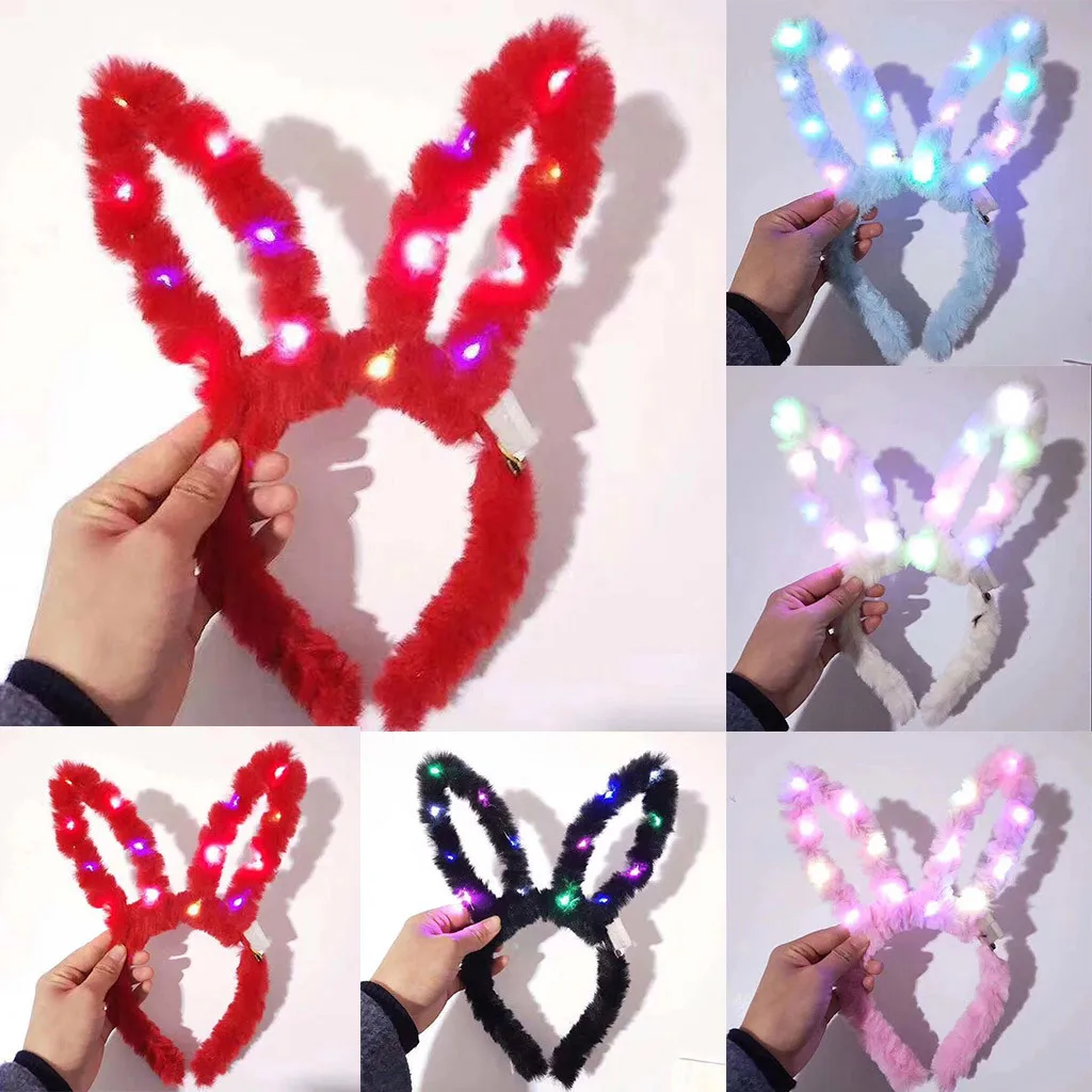 Светодиодный плюшевый аксессуар для волос женщин блестящий ободок с кроликом