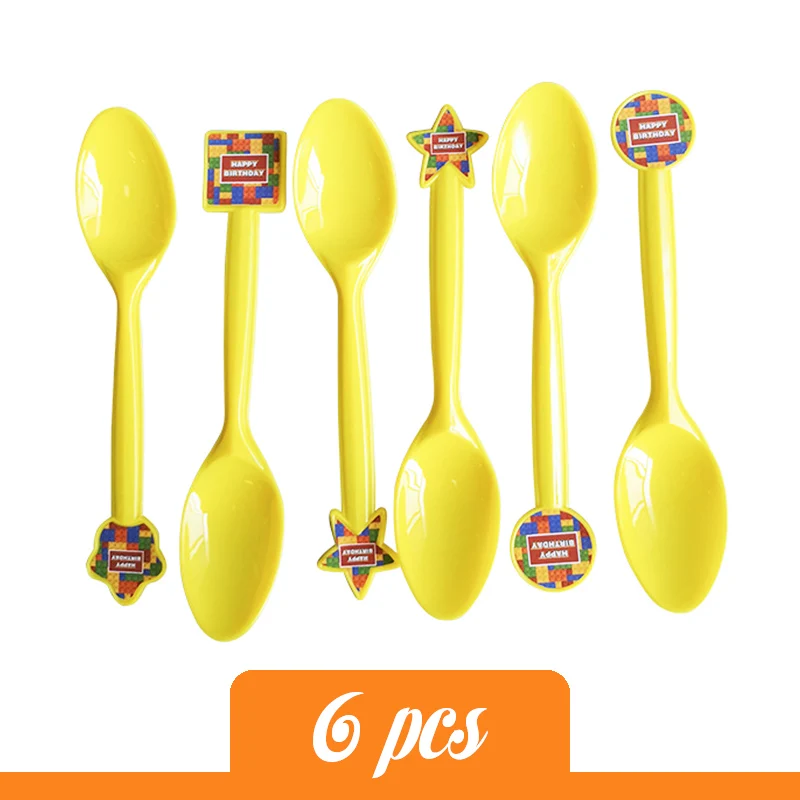 Spoon Строительные блоки тематическая вечеринка на день рождения украшения Дети цвет строительные блоки украшение блок день рождения шляпа одноразовая посуда - Цвет: Spoon