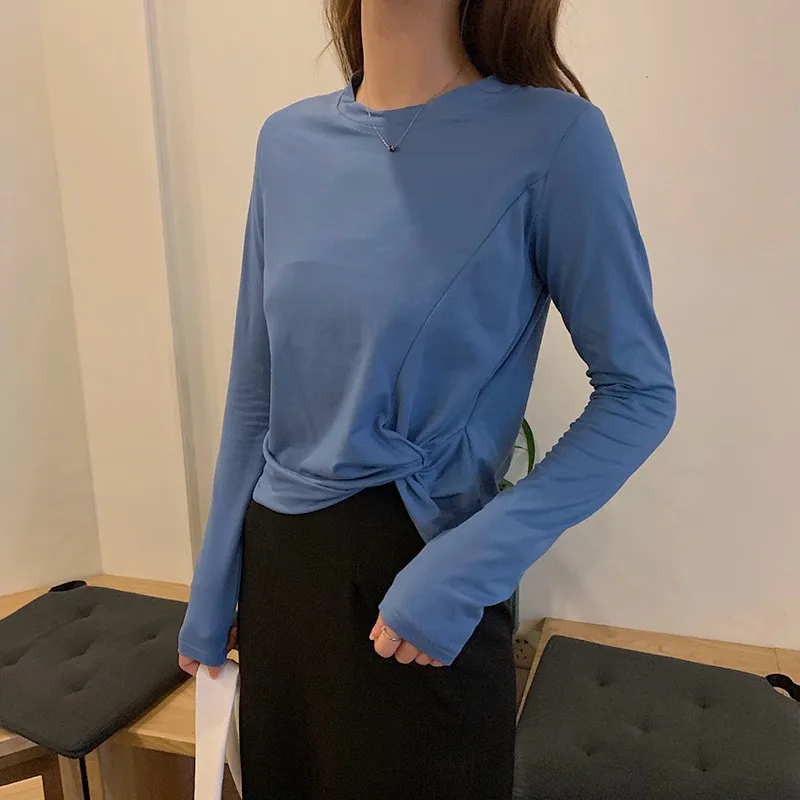 S-XL черный/зеленый/фиолетовый/синий корейский стиль неровный подол женские топы