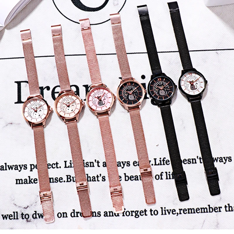 Женские часы брендовые кварцевые наручные класса люкс с сетчатым ремешком из