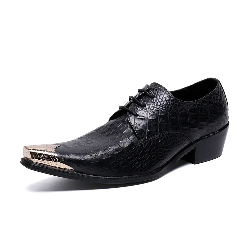 2021 Fashion  Serpentine Genuine Leather Office Men Business Dress Shoes Elegant Man Lace-up Wedding Party Metal Toe Heels New