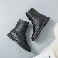 martin boots women autumn and winter low heel genuine leather high top motorcycle lace up knight boots