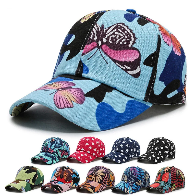 

2021 New Hot Selling Hats Gorras De Beisbol Leaf Butterfly Print Men Women Baseball Caps Snapback Bonnet Visor Casquette Hombre