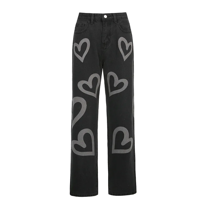 

Streetwear Y2K Black Pants Ladies Trousers 2021 Washed High Waisted Baggy Women Loose Denim Jeans Female