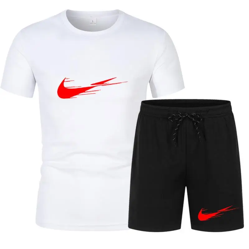 

Tracksuit T Shirts+shorts Suit Men 2 Pieces Sets 2021 Summer Print Sportswears Beach Wear Men's Tees Short Pants Suit men's set