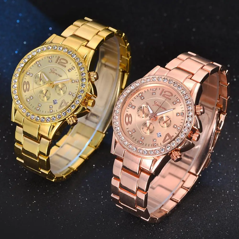 Часы женские кварцевые со стальным циферблатом и календарем | Наручные часы