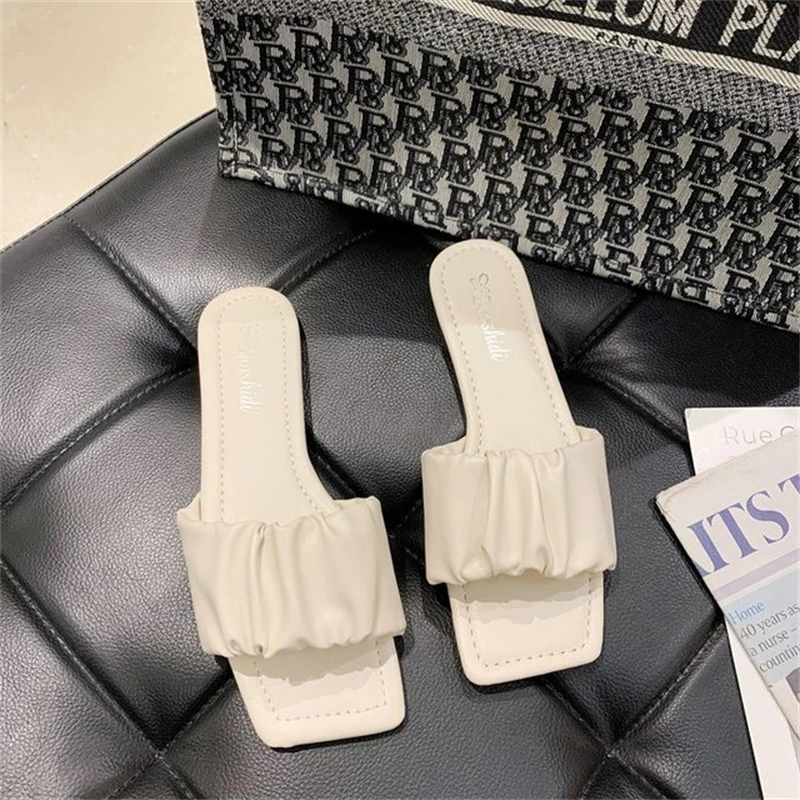 

Women's shoes slippers 2021 summer new Korean style outer wear fashion fold sandals square head flat fairy style slippers