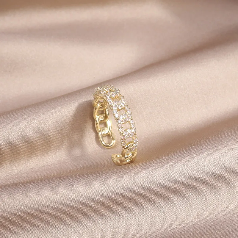 

Женское позолоченное кольцо с цирконом, Элегантное открытое регулируемое кольцо с геометрическим узором, повседневные аксессуары для рабо...