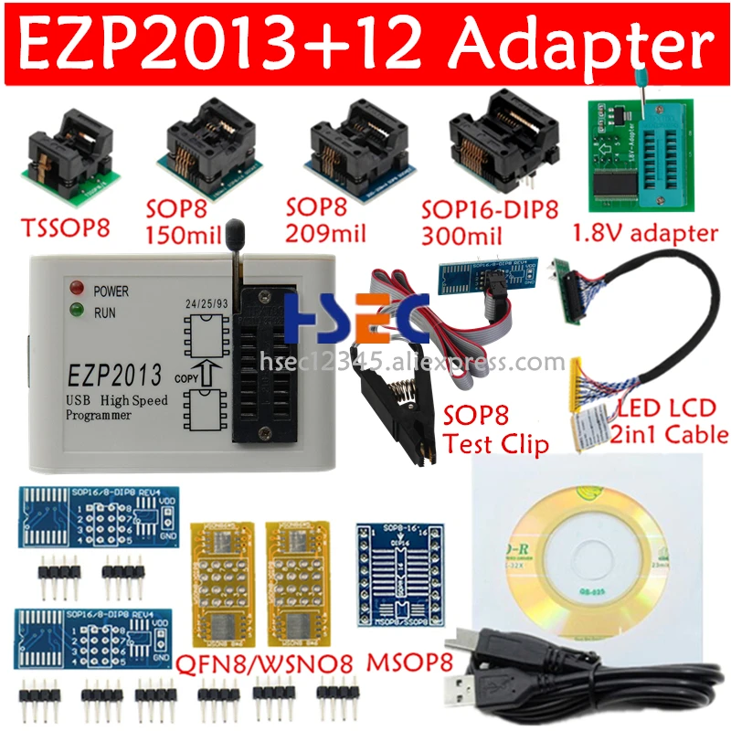 Полный комплект EZP2013 USB SPI программатор SOP8 тестовый зажим soic8/16 1 8 в адаптер гнездо