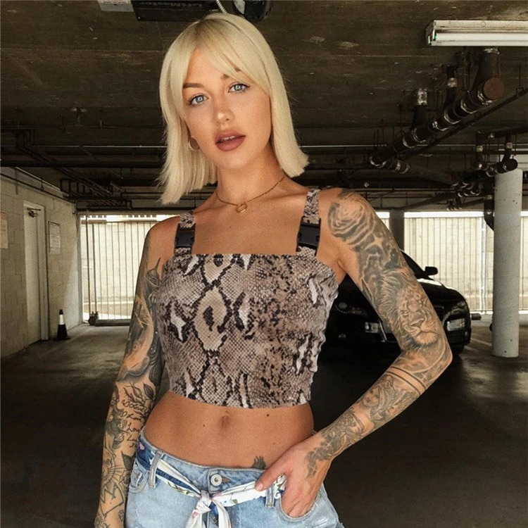 Женский леопардовый топ без рукавов короткий с принтом и пряжкой Новинка лета