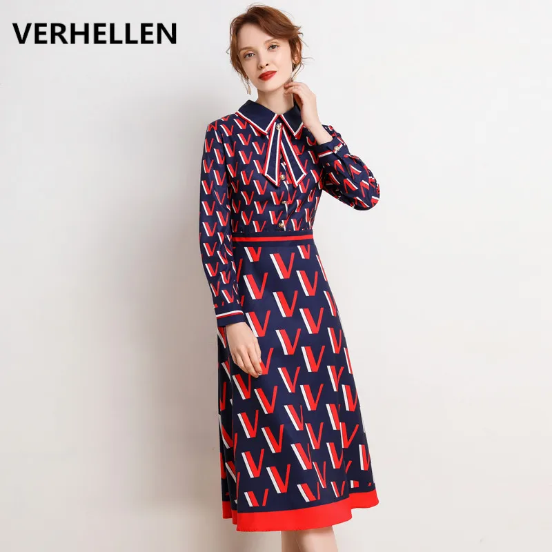Женское подиумное платье VERHELLEN винтажное с длинным рукавом и бантом Элегантное