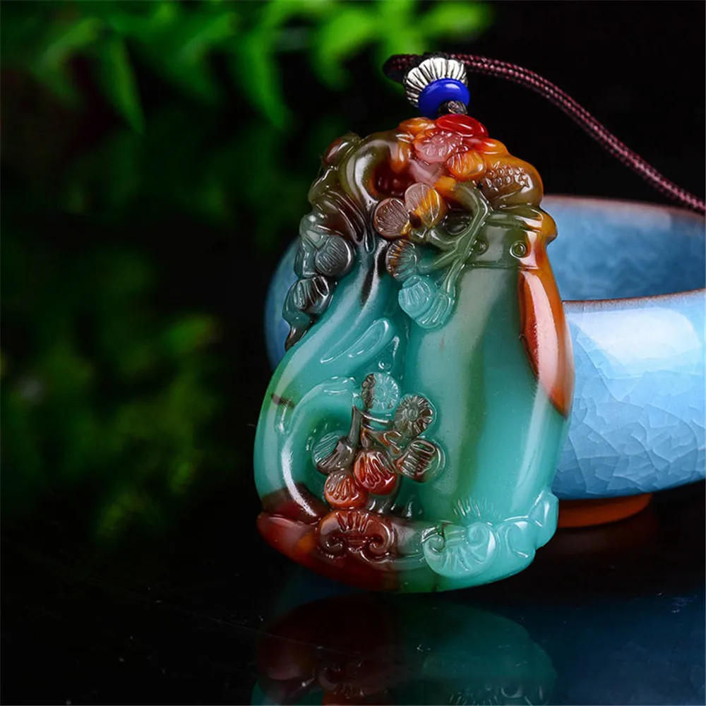 Xinjiang Gobi Seven-color Jade Hand-carved Flower Vase Pendant Safety Ruyi Colorful Female Necklace Dropship | Украшения и