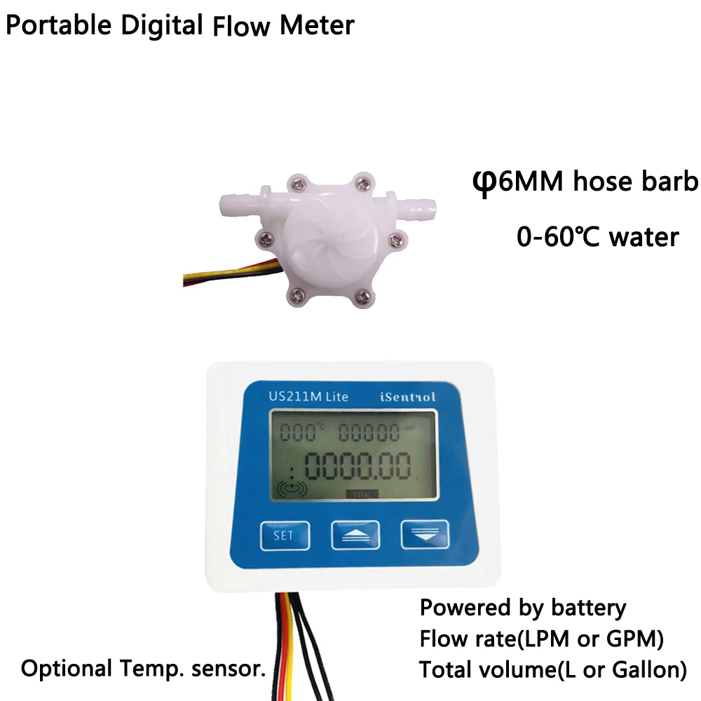 

US211M Lite Portable Digital Flow Meter with USN-HS06PA-1 Flow Sensor 0.15-1.5L/min