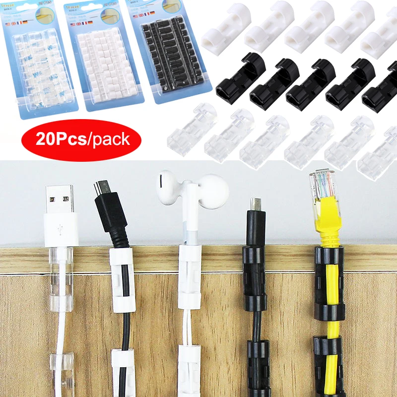 

20Pcs Wire Wall Clamp Finisher Wire Organizer Cable Clip Buckle Clips Ties Fixer Adhesive Fastener Holder Data Line Cable Winder