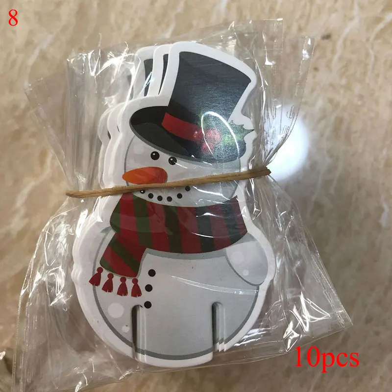 

10Pcs Cup Card For Christmas Decorations Red Wine Glass Flag Xmas Happy New Year Party Dinner Santa Claus Flag Food Ornaments