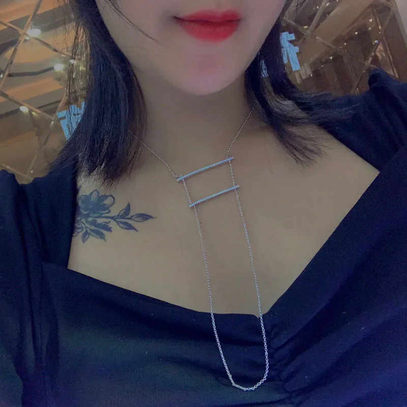 

UMGODLY Fashion Necklace Silver Color Square Line Paved Cubic Zirconia for Women Brand Jewelry New Arrival