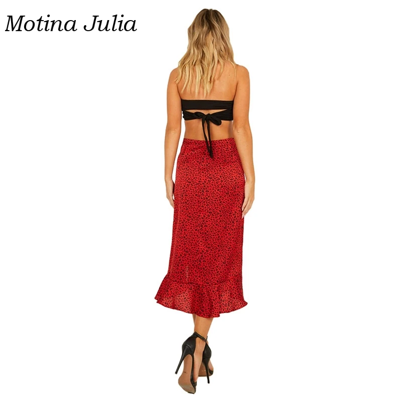 Motina Julia 2019 трендовая красная леопардовая юбка женская гофрированная миди |