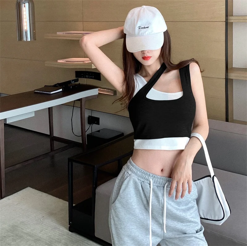 Женский топ в стиле пэчворк Короткие топы футболки без рукавов цельный майки