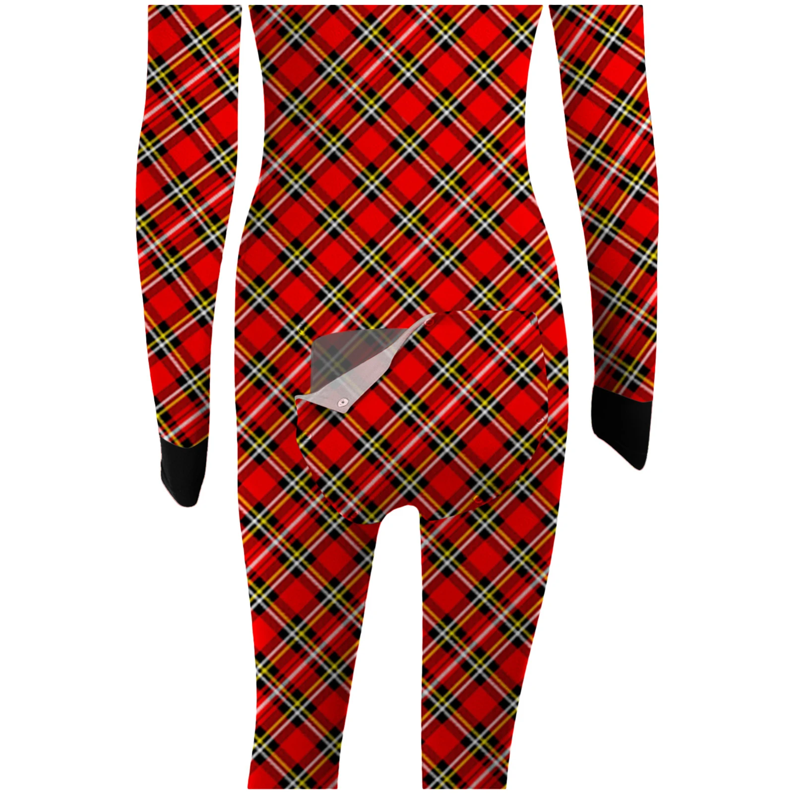 

Women Cutout Button Flap Long Sleeve Deep V Neck Pajamas Skinny Check-ed Jumpsuit