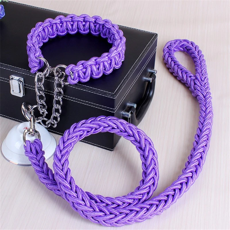 

17 colors Length Double Strand Rope Large Dog Leashes Metal P Chain Buckle National Color Pet Traction Rope Collar Set 1.2M A 18