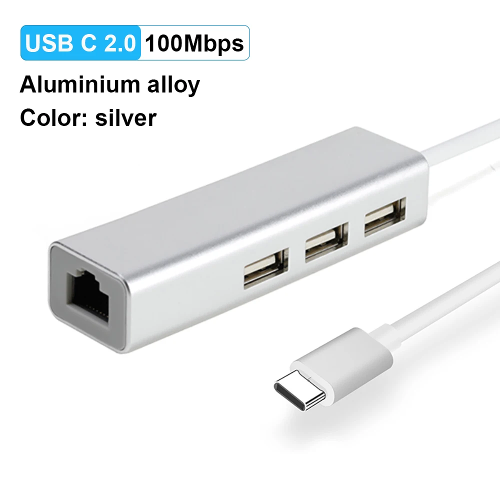 USB C2.0 100M Silver OFCCOM USB C Ethernet USB 3,0 2,0 к RJ45 концентратор 10/100/1000 м Ethernet адаптер Сетевая карта USB Lan для Macbook Windows Tpec C - Цвет: USB C2.0 100M Silver
