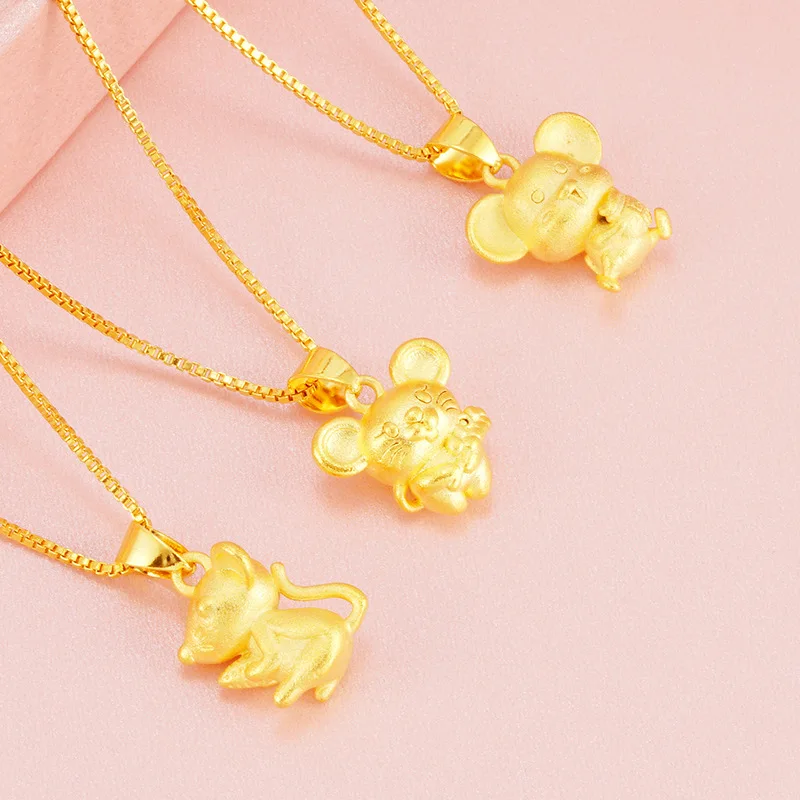 Маленькие индийские 24K золотые знаки Зодиака мышь подвески ожерелья для женщин