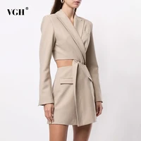 vgh hollow out tunic blazer for women notched long sleeve high waist minimalist blazers female fashion new clothing 2020 fall