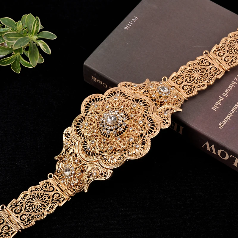 

2021 Fashion Gold Silver Adjustable Metal Wide Bling Vogue Waistband Carved Ladies Chains Waist Belt Woman Flower Waistband