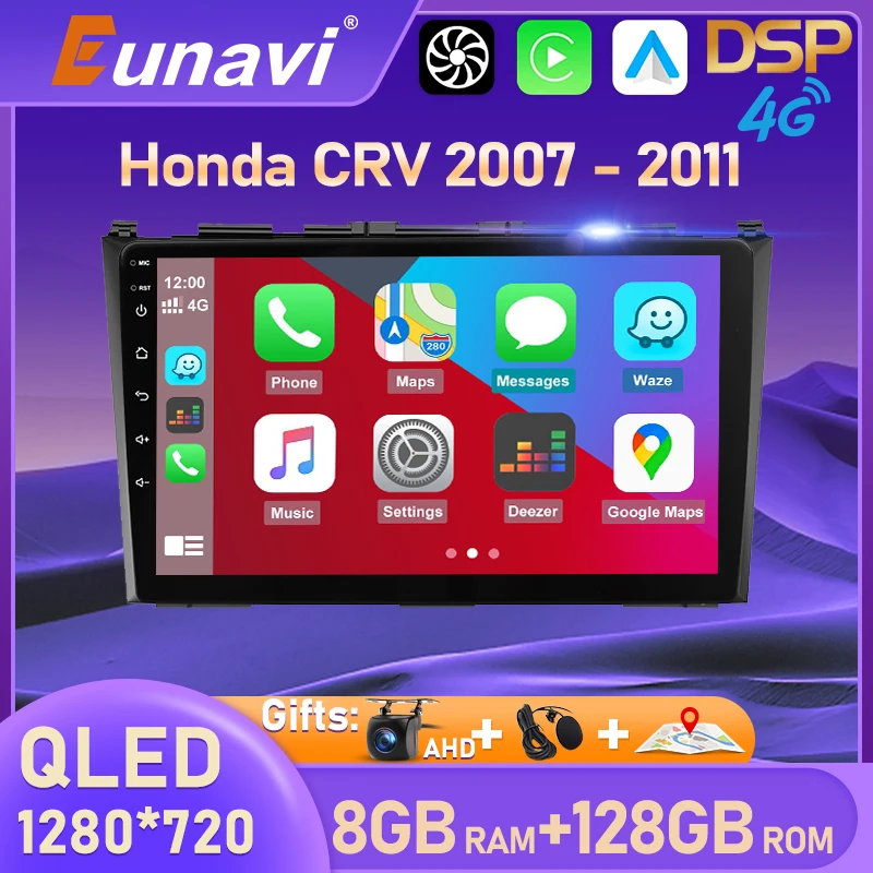 

Автомагнитола Eunavi, 2 din, Android, для Honda CR-V 3 RE CRV 2007 2008 2009-2011, автомобильное радио, мультимедиа, GPS-трек, Carplay, 2 din, без dvd