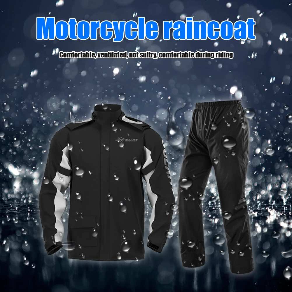 

Motorcycle Raincoat Suit Black stain resistant Waterproof Cycling Raincoat+RainPant wi/Shoe Covers Foldable Thermal Jacket Suits