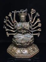 11chinese folk collection old bronze cinnabar lacquer zhunti bodhisattva thousand hand guanyin sitting buddha ornaments