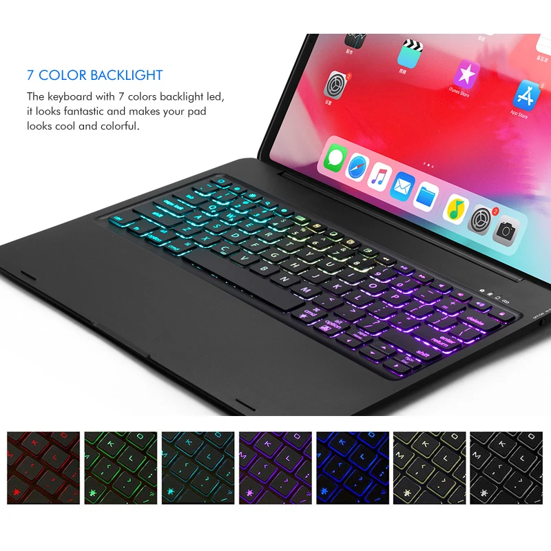 

5.1 Bluetooth iPad Pro 12.9 inch 2020 Keyboard, High Quality Plastic Hard Case + Smart Sleep+ 7 Colors Backlit