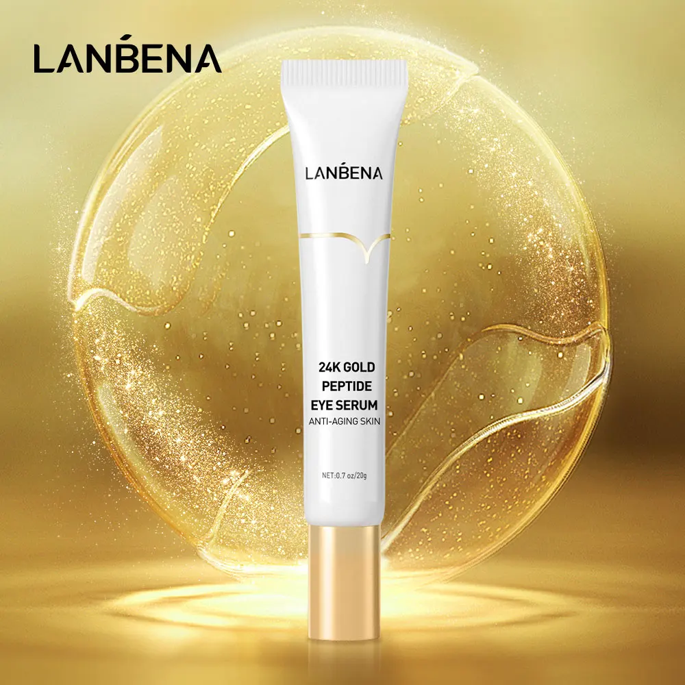 

LANBENA 24K Gold Peptide Eye Serum Moisturizing Fine Lines Wrinkles Tighten Skin Reduce Dark Circles Puffiness Massage Head 20g