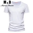 Футболка мужская с V-образным вырезом, брендовая приталенная Однотонная рубашка из 100% хлопка, с коротким рукавом