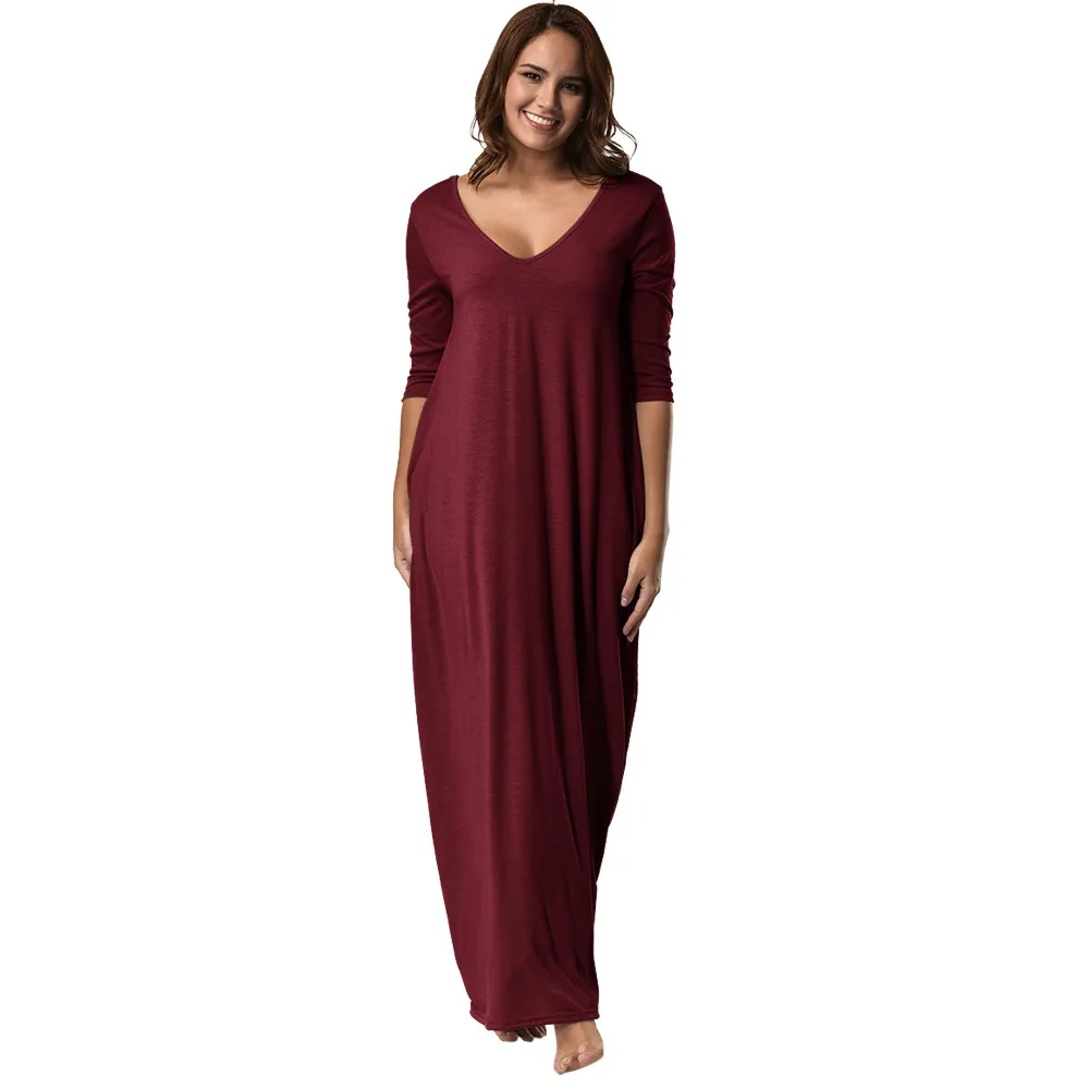 Платье vestido de mujer модные для женщин большие размеры платье 3/4 рукавом v-образным