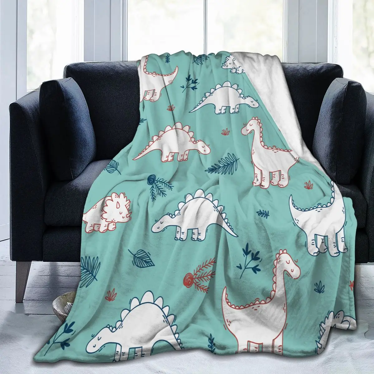 

Мягкое теплое фланелевое одеяло с синим принтом динозавра, переносное зимнее тонкое покрывало для кровати и дивана