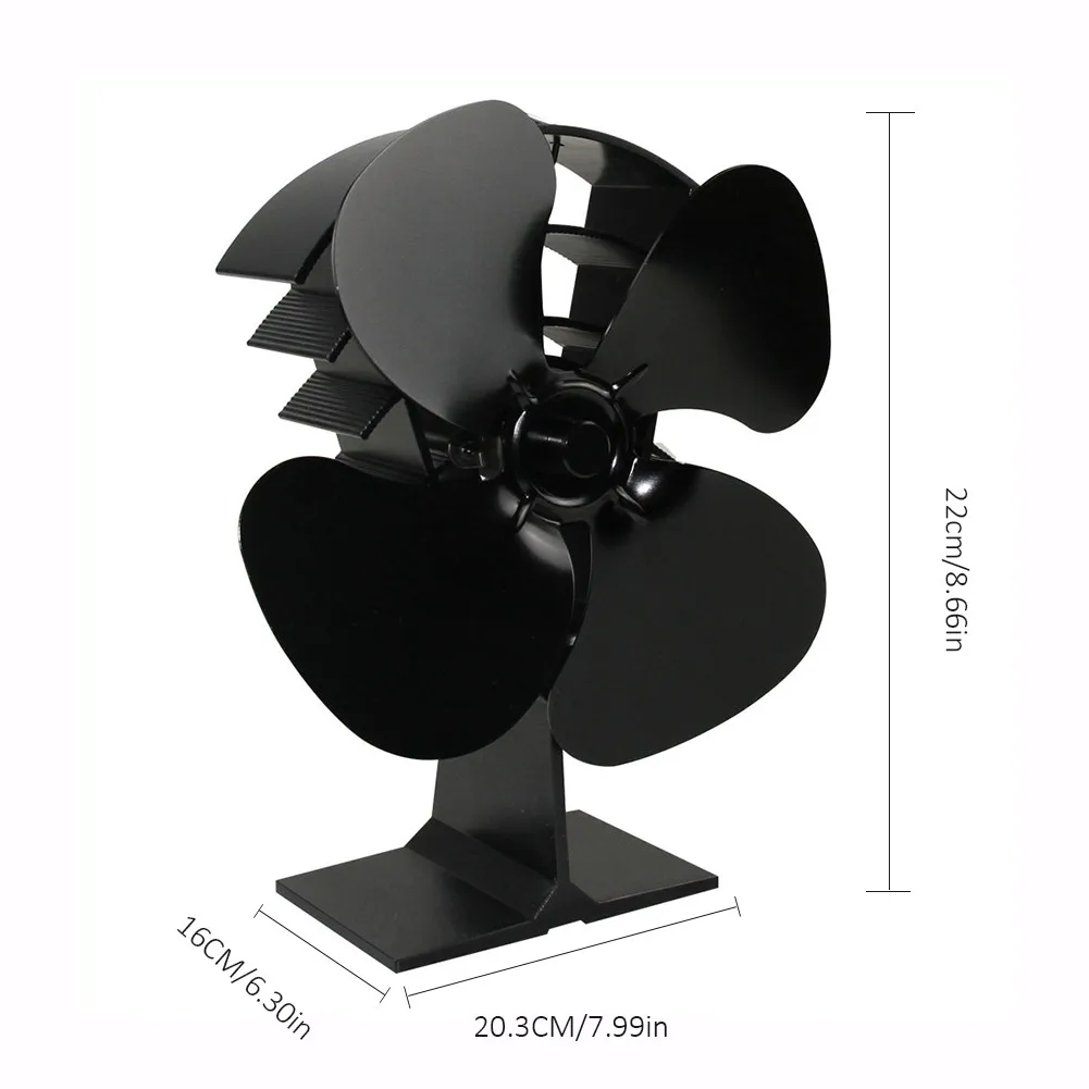 Черный вентилятор для камина 4 лезвия Вентилятор печи работающий от тепловой