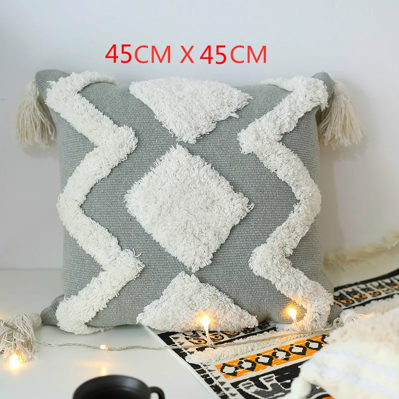45x45 см cojines decorativos para sofa Morocco Геометрическая черно-белая ворсистая наволочка с кисточкой Рождественский чехол для подушки