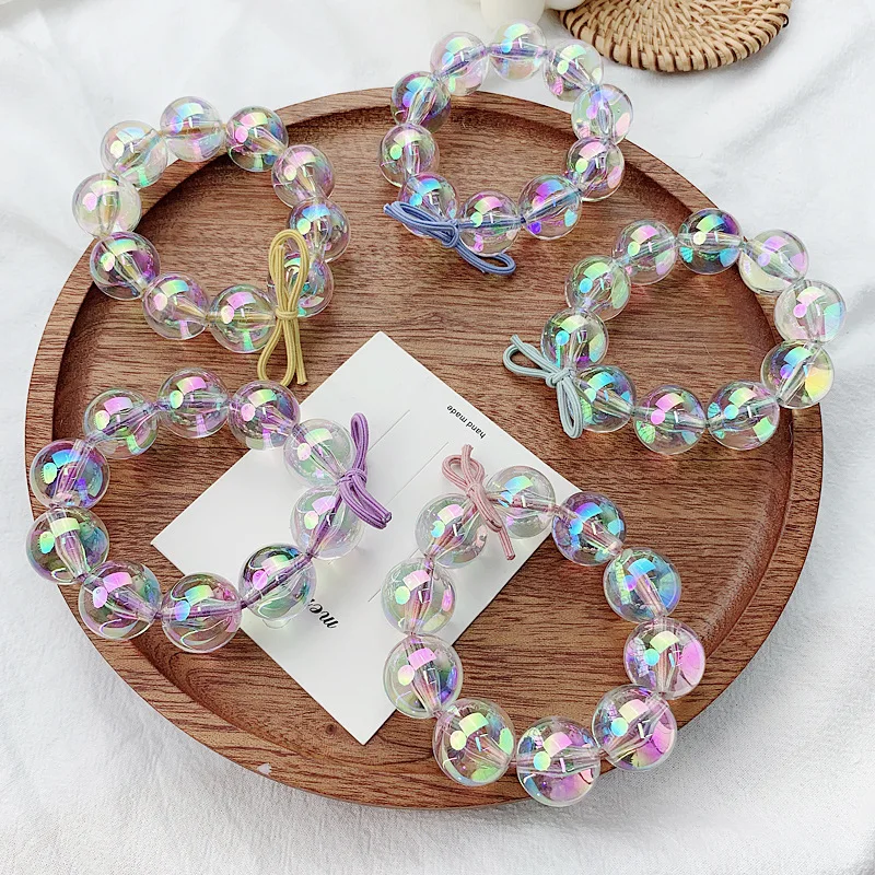 

Mermaid Bubble Hair Ties for Women with Laser Transparent Beads Fairy Elastic Hair Rope Homemade Hair Accessories for Braids