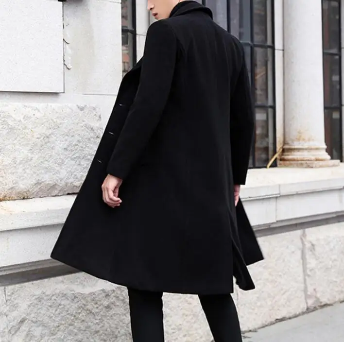 Thicken casual woolen coat men trench coats autumn winter black long sleeves overcoat men cashmere coat casaco masculino england