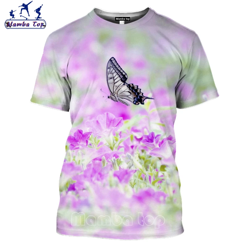 Mamba Top Butterfly T Shirt Beautiful Flower Men Tshirt Sandy Beach 3D Print Insect Colorful Elves Short Sleeve Women Streetwear