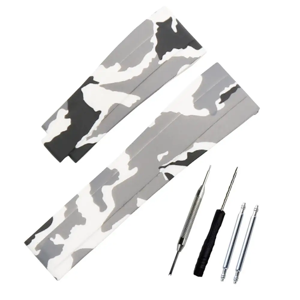 Camouflage white Силиконовый резиновый ремешок для часов подходит для ролевой яхты Master OYSTERFLEX Submariner GMT Daytona 20 мм Камуфляжный ремешок аксессуары - Цвет ремешка: Camouflage white