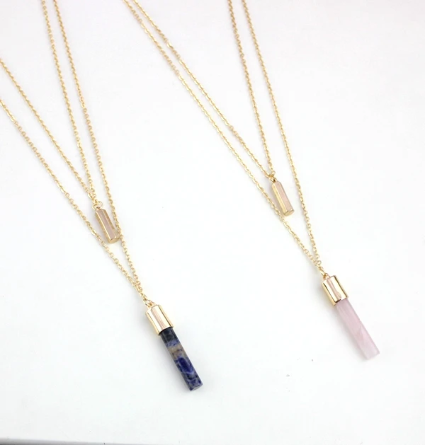 

BOROSA Fashion Gems Stones Column Layer Necklace Women Gold Color Rose Crystal Quartz Pendant Necklace Metal Chain WX1710