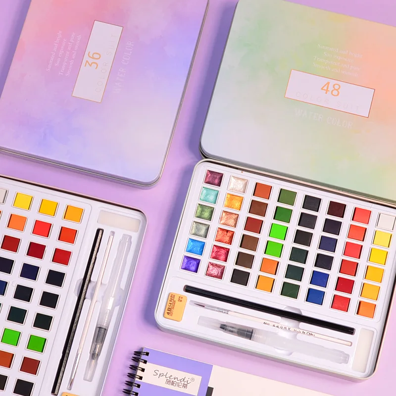 36/48 превосходные Твердые акварельные краски в наборе с ручкой для кистей