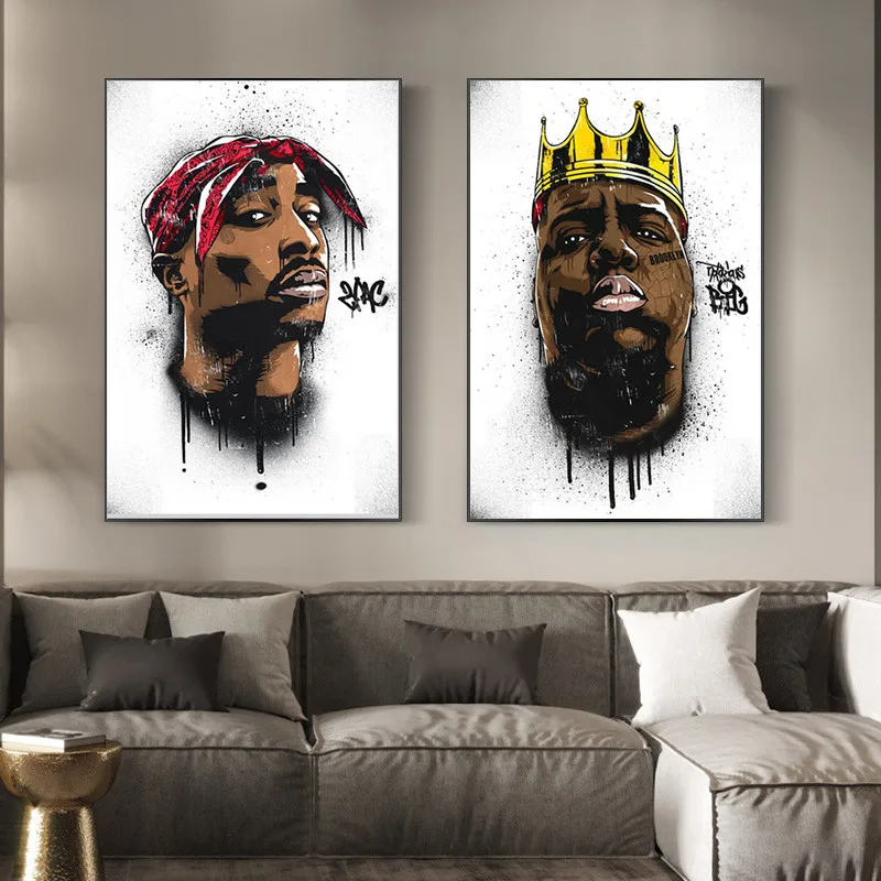 

The infamous B.I.G Biggie Smalls Tupac 2PAC Shakur Hip Hop Painting Posters Prints Wall Art for Living Room Home Decor Cuadros