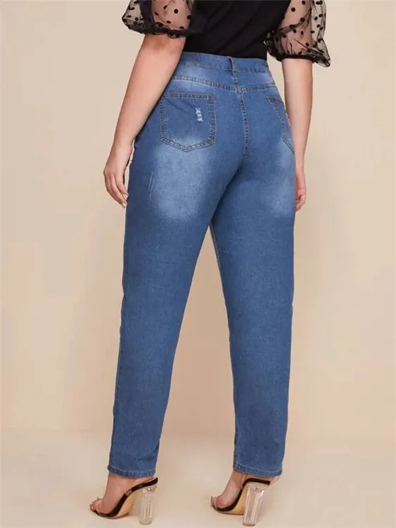 

Jeans Pencil-Pants Stretch Torn Hole Sexy High-Waist Women Slim Ripped DM001