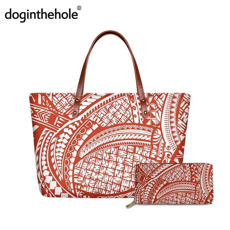 

Набор женских длинных кошельков Doginthehole в винтажном полинезийском стиле, вместительные дорожные сумки на плечо и кошелек для женщин с этнич...