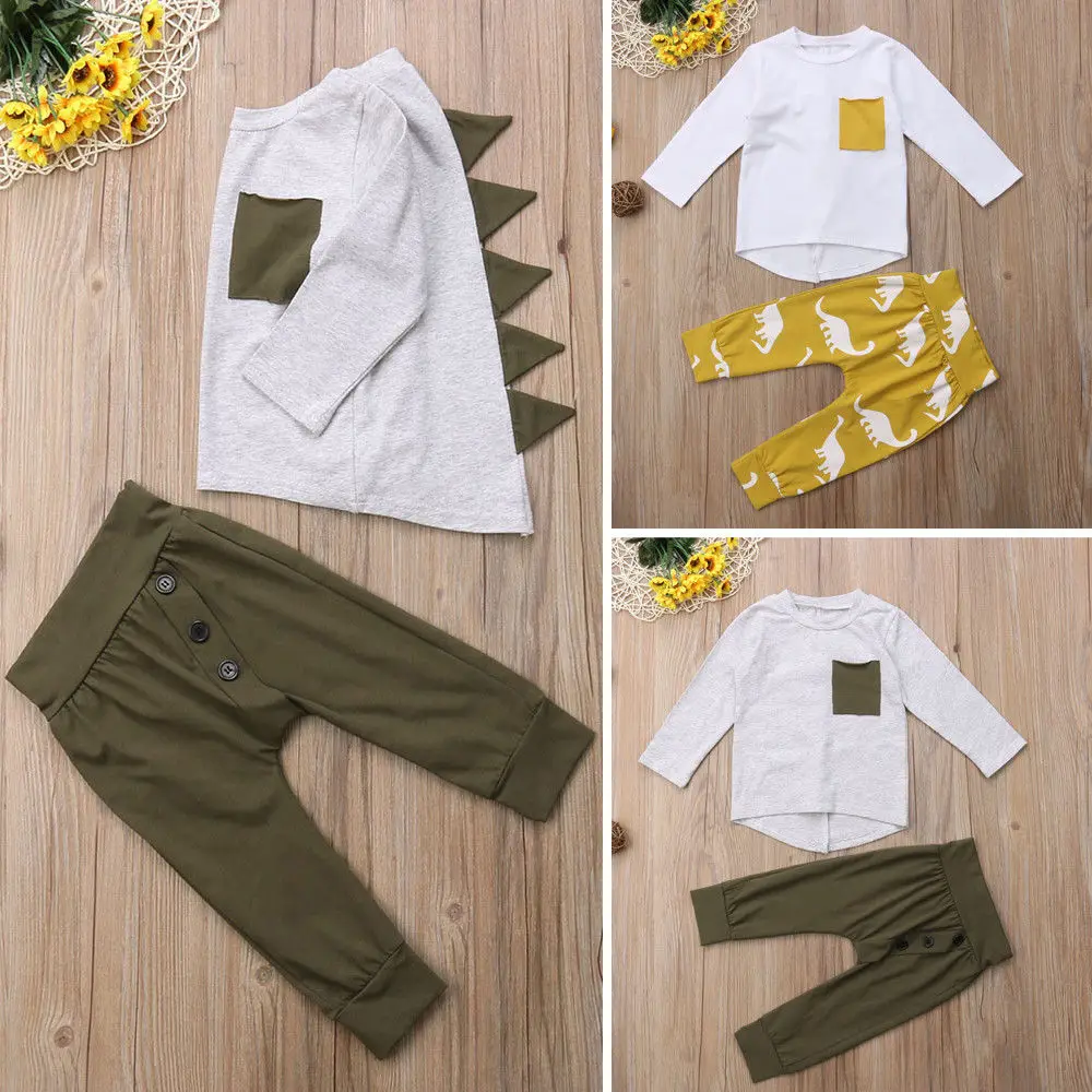 

AA Toddler Boys Clothing Set Cotton Baby Clothes Dinosaur Long Sleeve T-shirt Tops Pants Boys Outfits Children Clothes Set