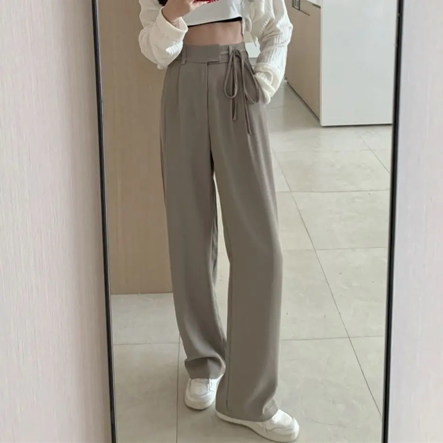 

HziriP New Straight Pants Chic All Match Solid Loose High Waist Autumn 2021 S-L Hot Slim Office Lady Vintage Casual Trousers