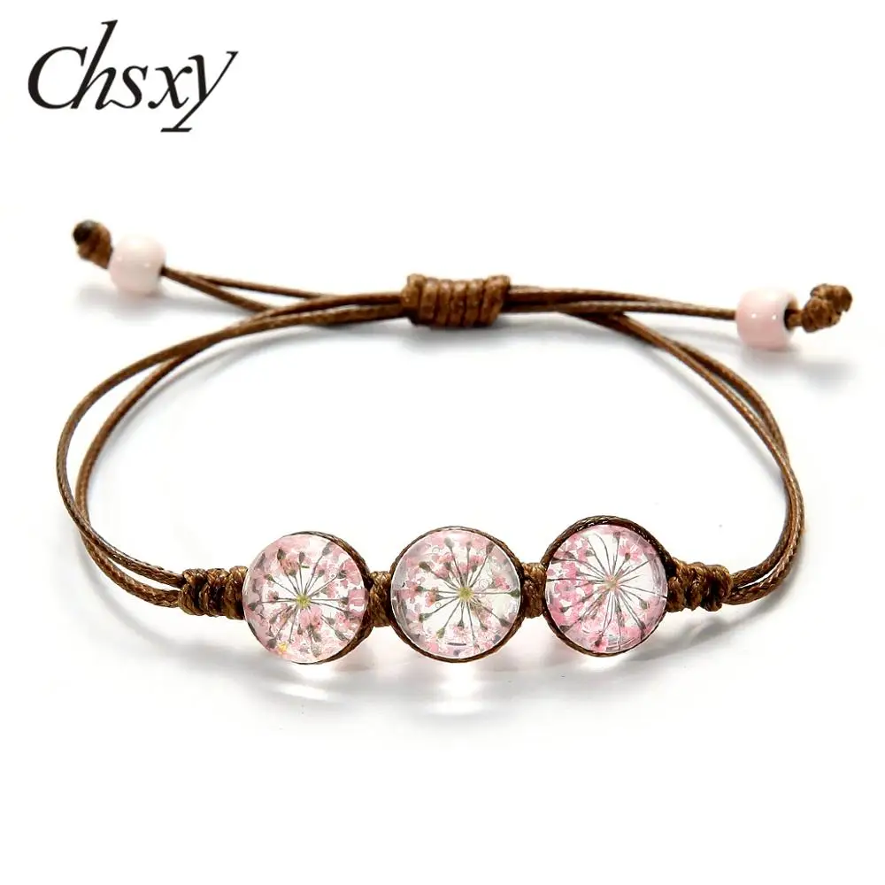 CHSXY новейший оригинальный прозрачный стеклянный браслет с шариками из сушеных